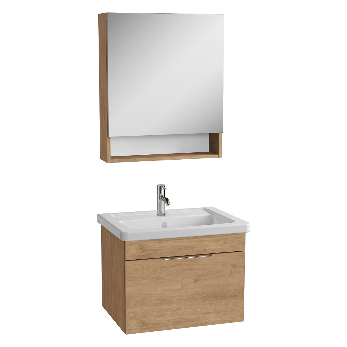 Koupelnová skříňka s umyvadlem a zrcadlem VitrA Mia 64x49x45 cm zlatý dub mat VitrA