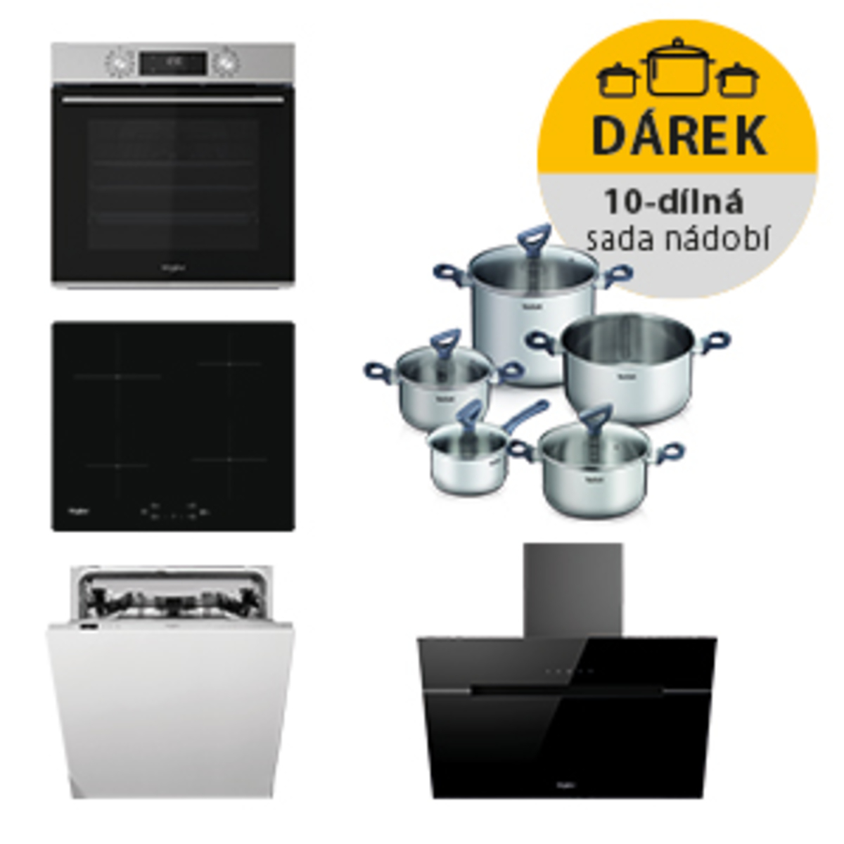 Akční set spotřebičů Whirlpool trouba OMK58CU1SX + indukční deska WSQ7360NE + komínový odsavač par WHVP62FLTSK + vestavná myčka nádobí WIC3C26F SETWH2 Whirlpool