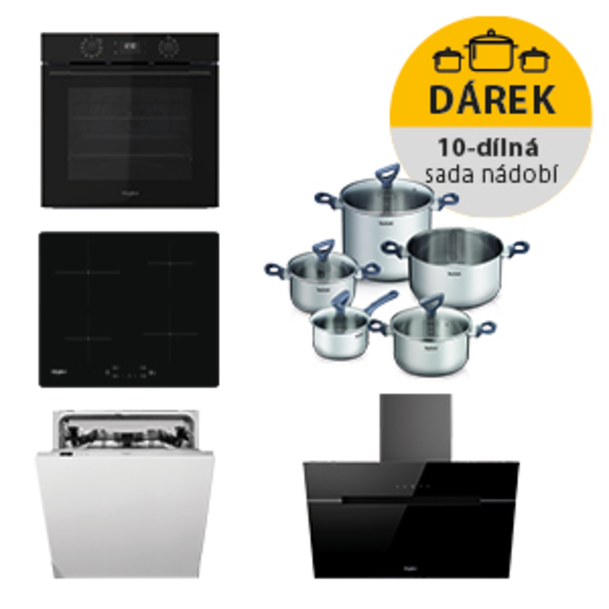 Akční set spotřebičů Whirlpool trouba OMK58CU1SB + indukční deska WSQ7360NE + digestoř WHVP62FLTSK + myčka WIC3C26F Whirlpool